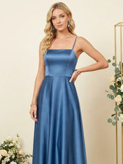 Spaghetti Straps Satin Back Pleat Bridesmaid Dresses for Women