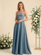 Spaghetti Straps Satin Back Pleat Bridesmaid Dresses for Women