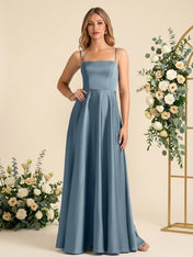 Spaghetti Straps Satin Back Pleat Bridesmaid Dresses for Women