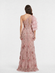 Floral Print A-Line/Princess One Shoulder Floor-Length Evening Dresses with Ruffles