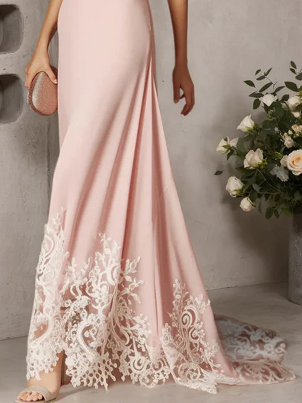 Pink Beaded Ruched Chiffon Halter Sleeveless A-Line Gown Dress