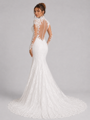 Elegant High Neck Long Sleeve Lace Mermaid Wedding Dress with Chapel Train