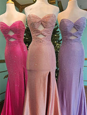 Light Yellow Mermaid Strapless Keyholes Prom Dress with Beads