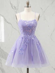 Square Neck Floral Lace A-Line Mini Homecoming Dress