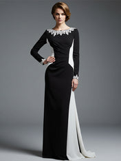 Formal Evening Gown Long Sleeve Black White Maxi Mermaid Dress