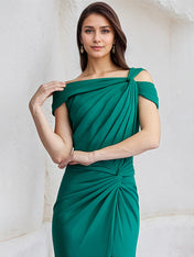 Jade Sheath Asymmetrical Neck Chiffon Long Pleated Bridesmaid Dress With Slit