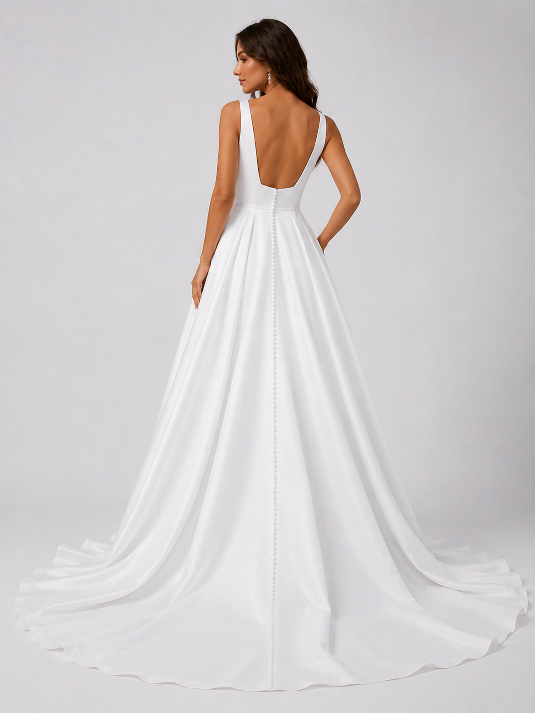 Elegant Square Neckline Satin A-Line Wedding Dress with Low Back and Chapel Train