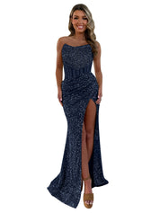 Gorgeous Sparkly Strapless Long Mermaid Prom Dress with Slit