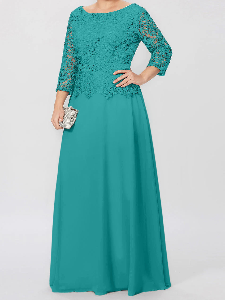 4 Length Sleeves Floor-Length Mother of the Bride Dresses with Applique & Sequins