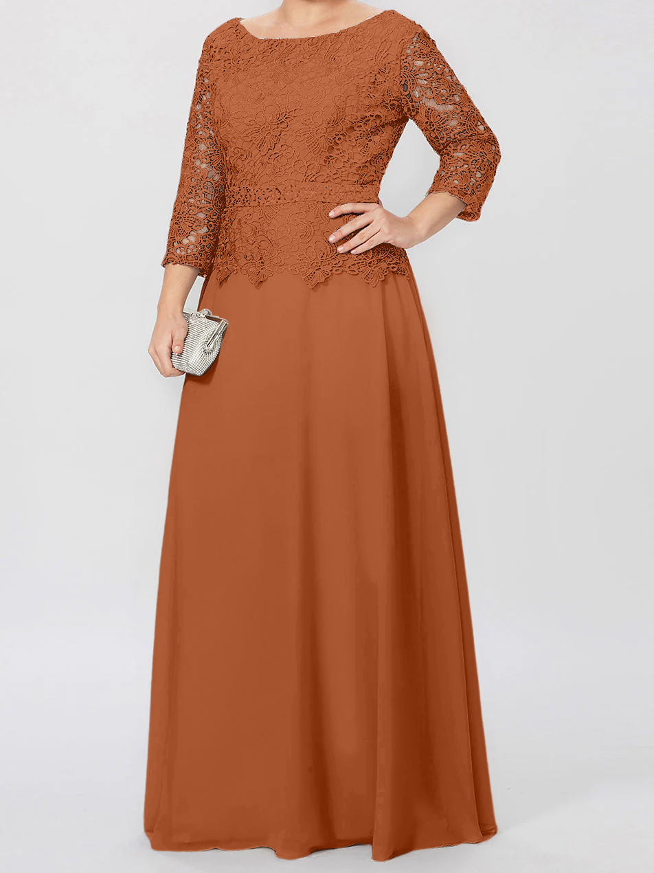 4 Length Sleeves Floor-Length Mother of the Bride Dresses with Applique & Sequins