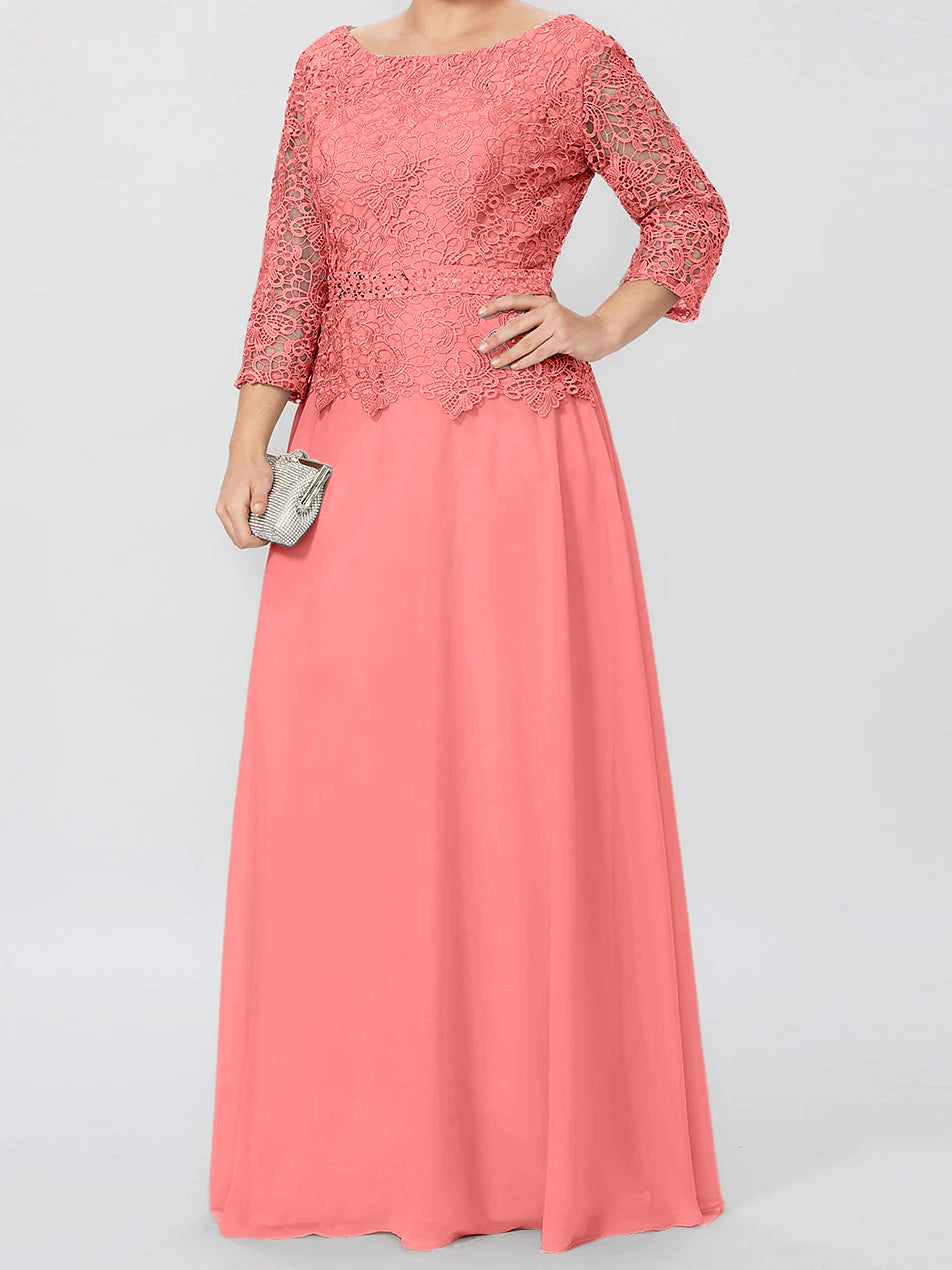 4 Length Sleeves Floor-Length Mother of the Bride Dresses with Applique & Sequins