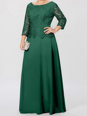 A-Line/Princess Round Neck 3/4 Length Sleeves Floor-Length Mother of the Bride Dresses with Applique & Sequins