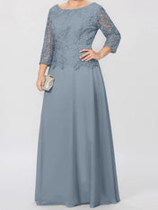 A-Line/Princess Round Neck 3/4 Length Sleeves Floor-Length Mother of the Bride Dresses with Applique & Sequins