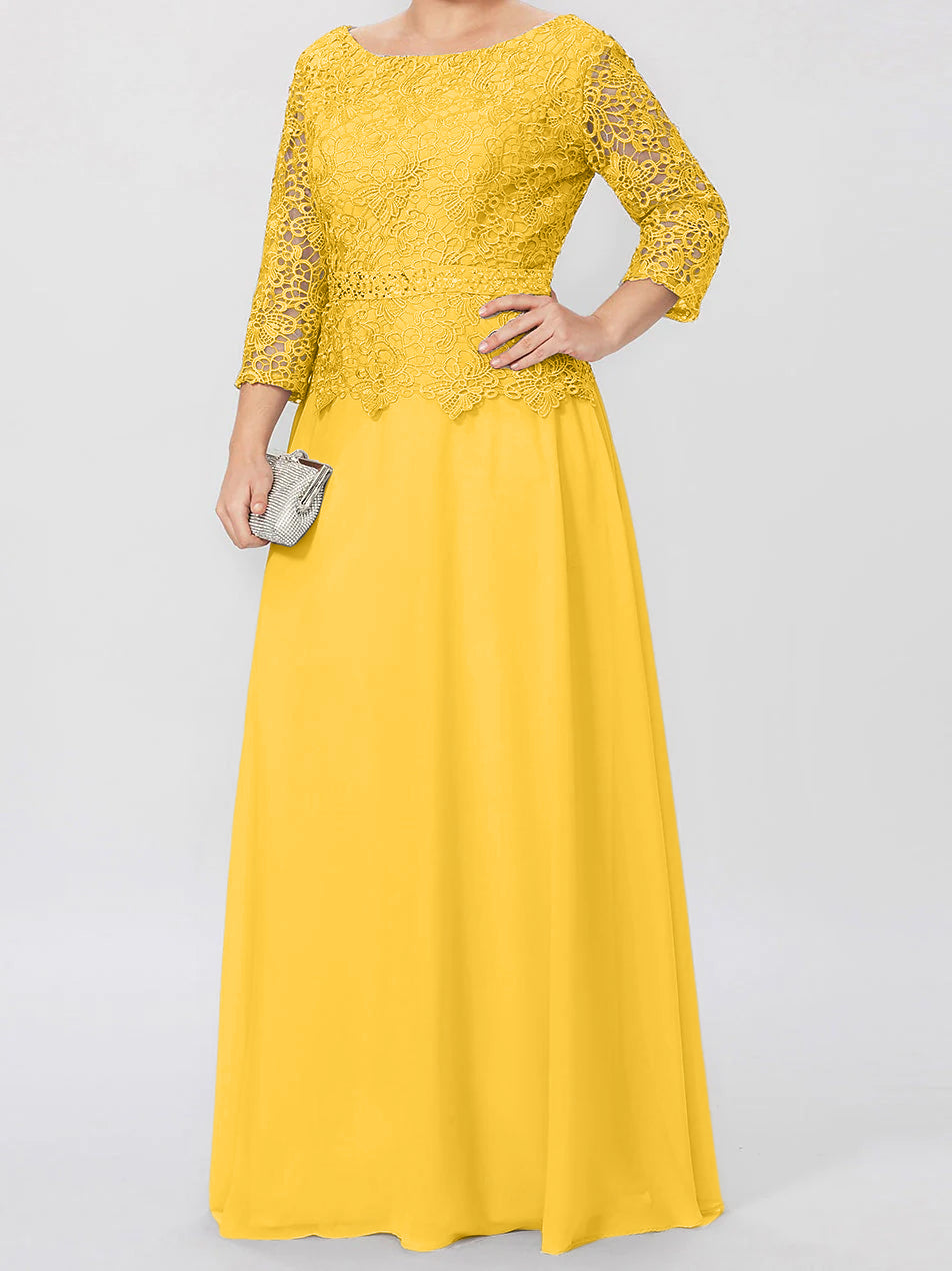 4 Length Sleeves Floor-Length Mother of the Bride Dresses with Applique & Sequins