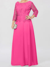 A-Line/Princess Round Neck 3/4 Length Sleeves Floor-Length Mother of the Bride Dresses with Applique & Sequins