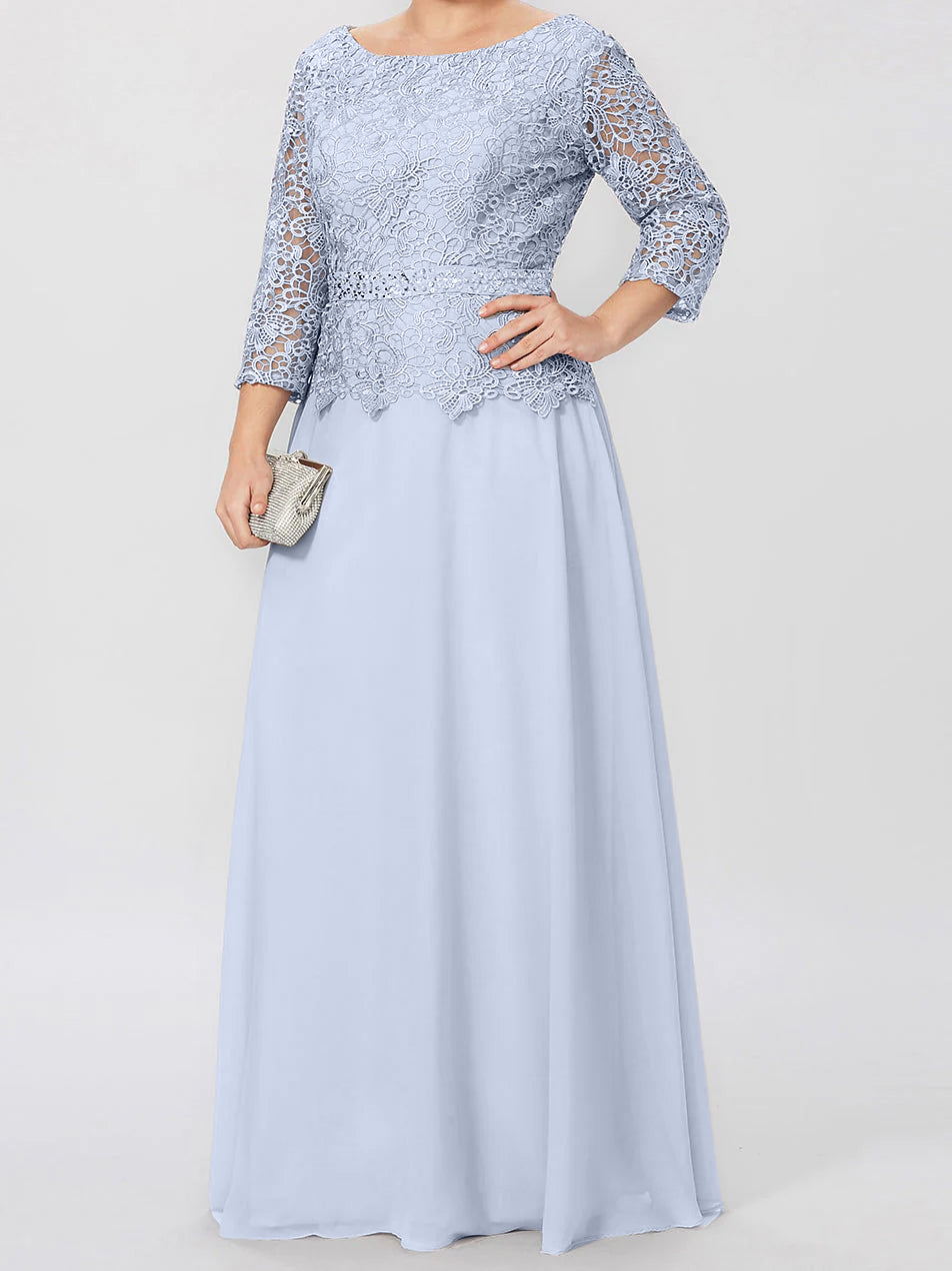 4 Length Sleeves Floor-Length Mother of the Bride Dresses with Applique & Sequins