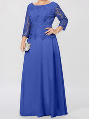 A-Line/Princess Round Neck 3/4 Length Sleeves Floor-Length Mother of the Bride Dresses with Applique & Sequins