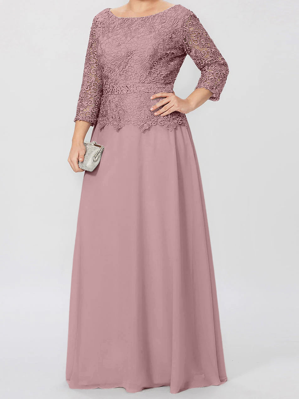4 Length Sleeves Floor-Length Mother of the Bride Dresses with Applique & Sequins