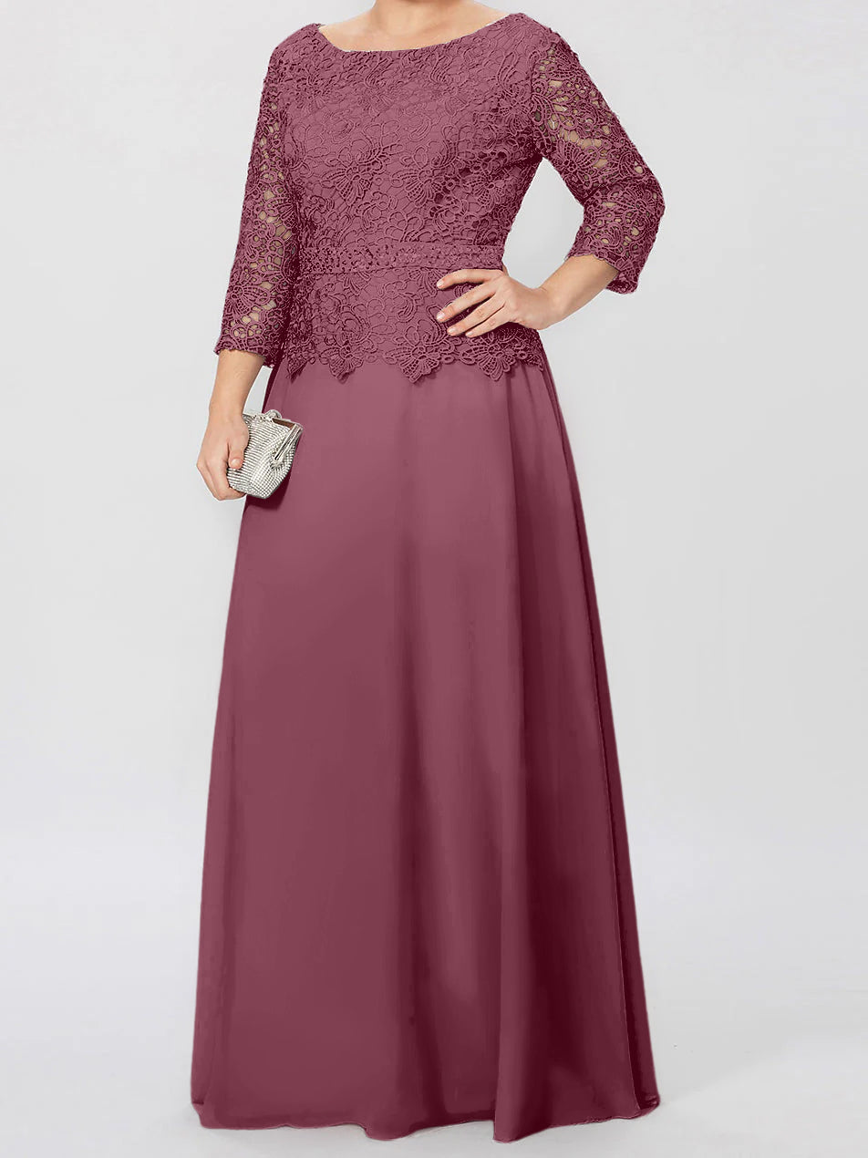 4 Length Sleeves Floor-Length Mother of the Bride Dresses with Applique & Sequins