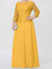 A-Line/Princess Round Neck 3/4 Length Sleeves Floor-Length Mother of the Bride Dresses with Applique & Sequins