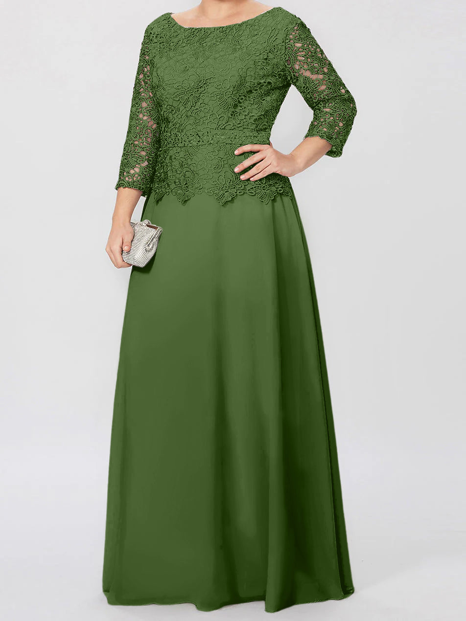 4 Length Sleeves Floor-Length Mother of the Bride Dresses with Applique & Sequins