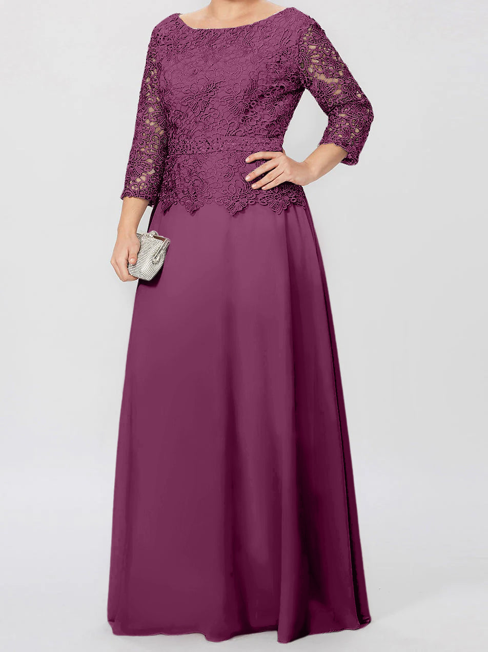 4 Length Sleeves Floor-Length Mother of the Bride Dresses with Applique & Sequins