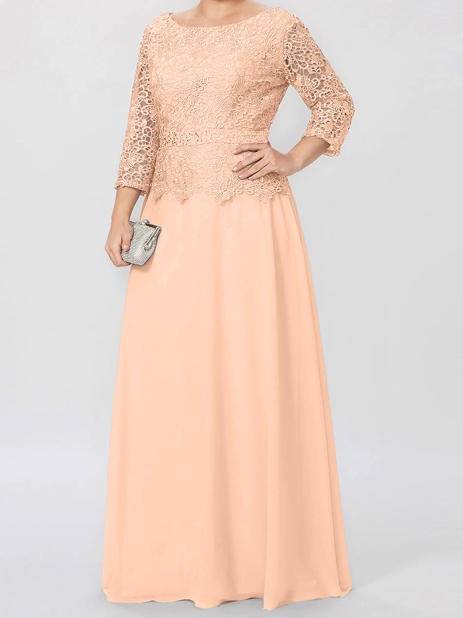 4 Length Sleeves Floor-Length Mother of the Bride Dresses with Applique & Sequins