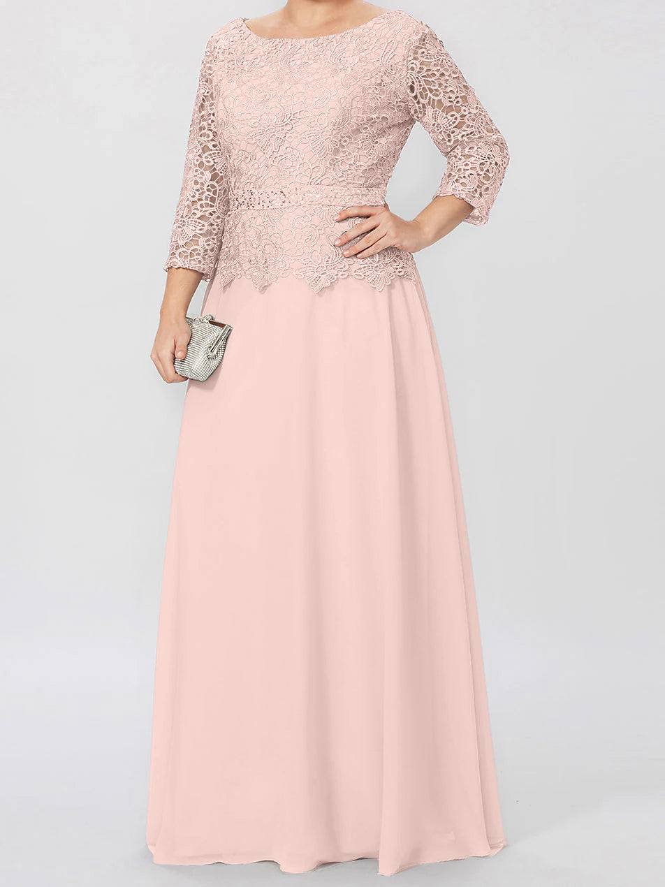 4 Length Sleeves Floor-Length Mother of the Bride Dresses with Applique & Sequins