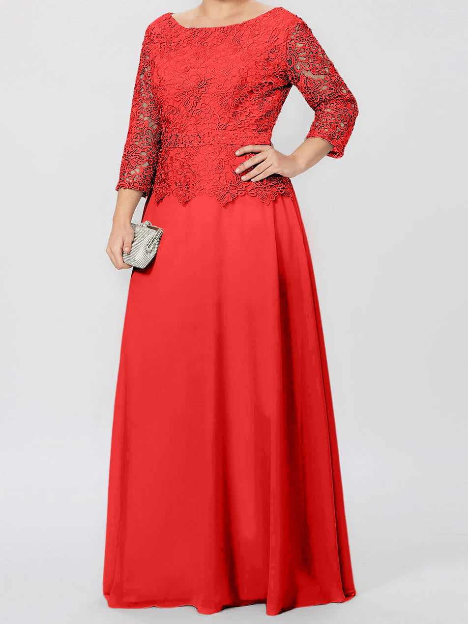 4 Length Sleeves Floor-Length Mother of the Bride Dresses with Applique & Sequins