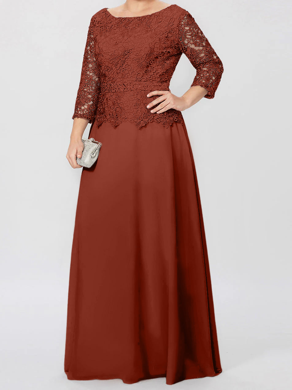 4 Length Sleeves Floor-Length Mother of the Bride Dresses with Applique & Sequins