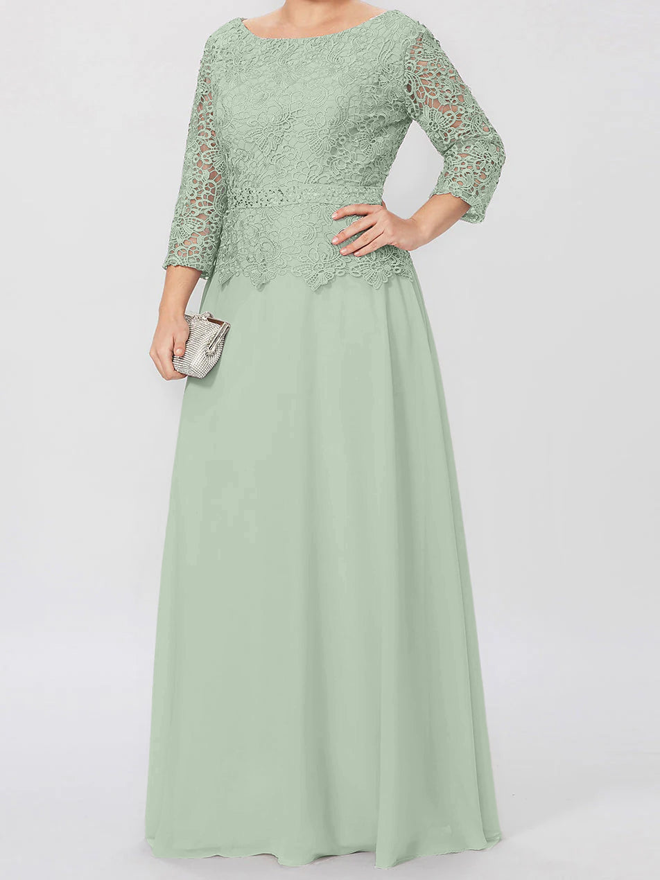 4 Length Sleeves Floor-Length Mother of the Bride Dresses with Applique & Sequins