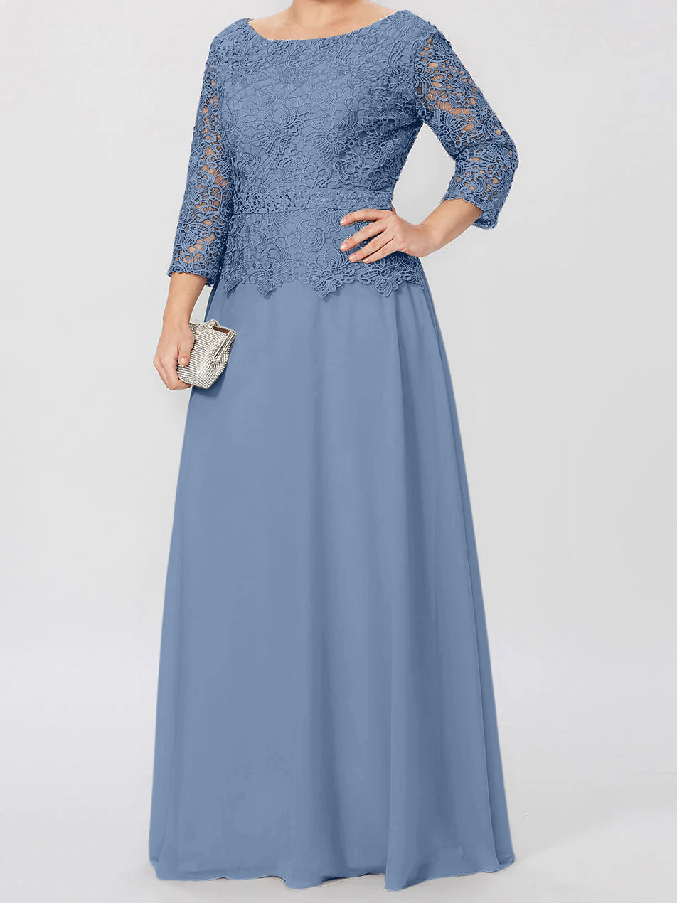 4 Length Sleeves Floor-Length Mother of the Bride Dresses with Applique & Sequins
