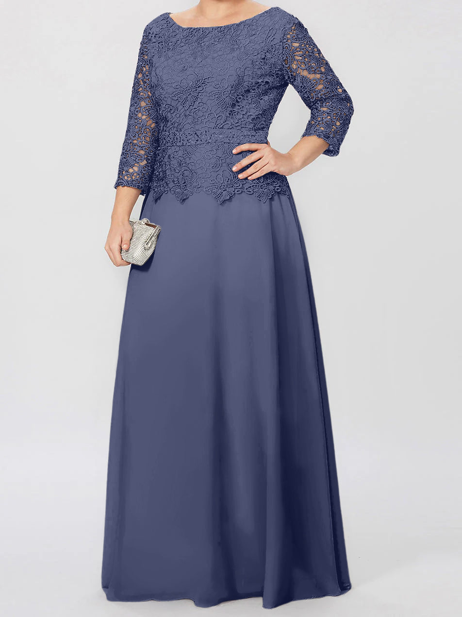 4 Length Sleeves Floor-Length Mother of the Bride Dresses with Applique & Sequins