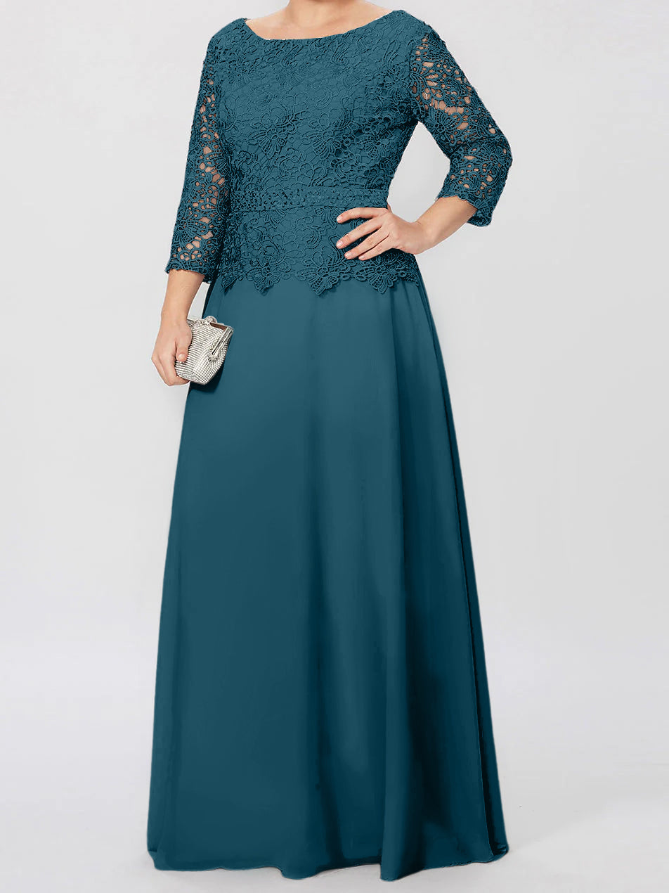 4 Length Sleeves Floor-Length Mother of the Bride Dresses with Applique & Sequins