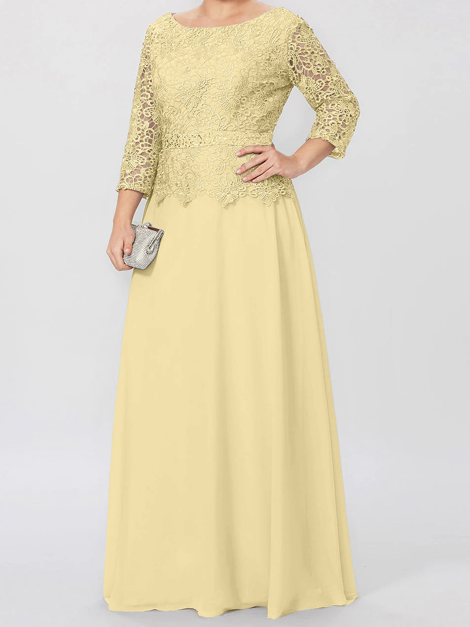 4 Length Sleeves Floor-Length Mother of the Bride Dresses with Applique & Sequins
