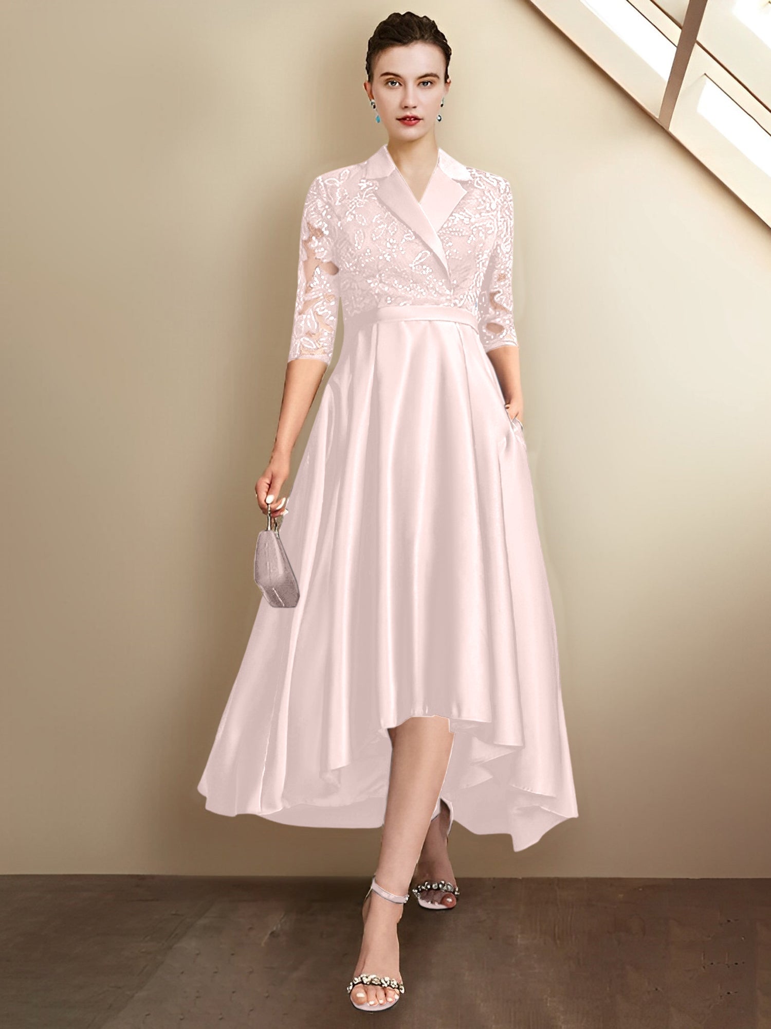 Column V-Neck Tea-Length Mother of the Bride Dresses