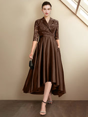 Sheath/Column V-Neck Tea-Length Mother of the Bride Dresses