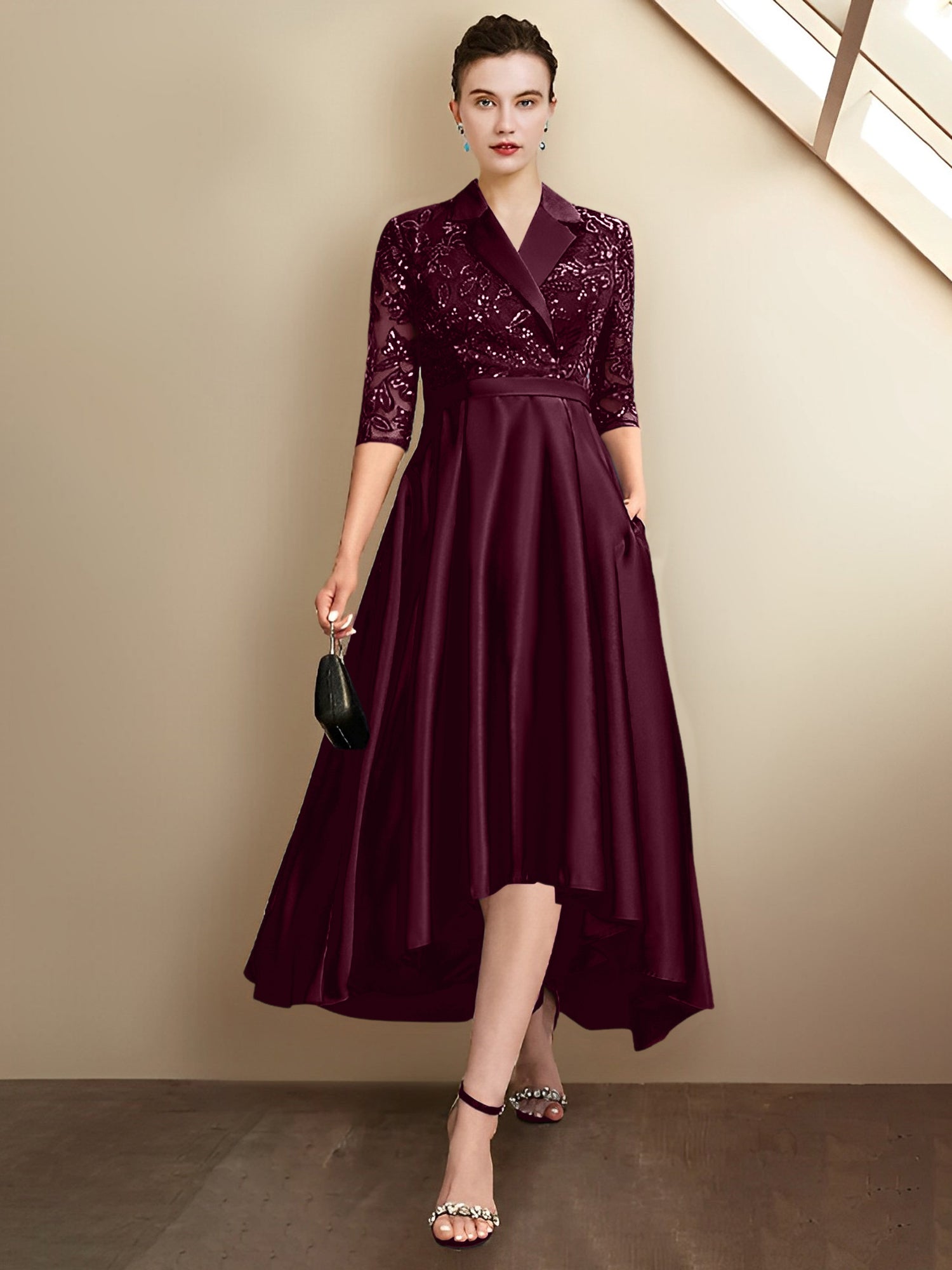 Column V-Neck Tea-Length Mother of the Bride Dresses