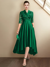 Sheath/Column V-Neck Tea-Length Mother of the Bride Dresses