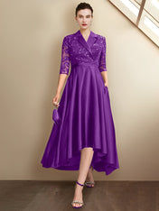 Sheath/Column V-Neck Tea-Length Mother of the Bride Dresses