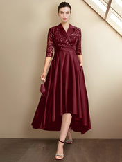 Sheath/Column V-Neck Tea-Length Mother of the Bride Dresses