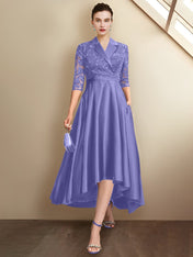 Sheath/Column V-Neck Tea-Length Mother of the Bride Dresses
