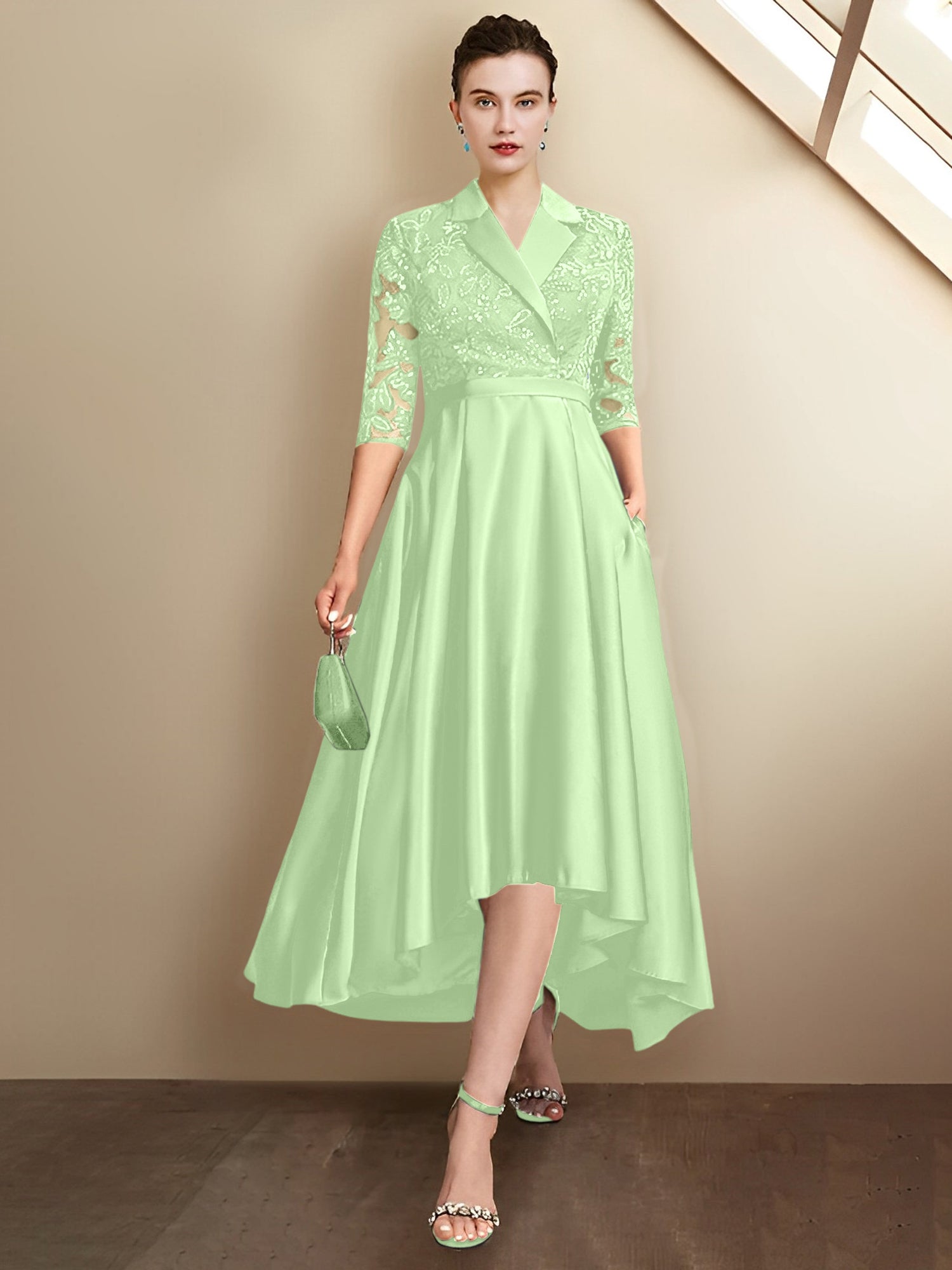 Column V-Neck Tea-Length Mother of the Bride Dresses