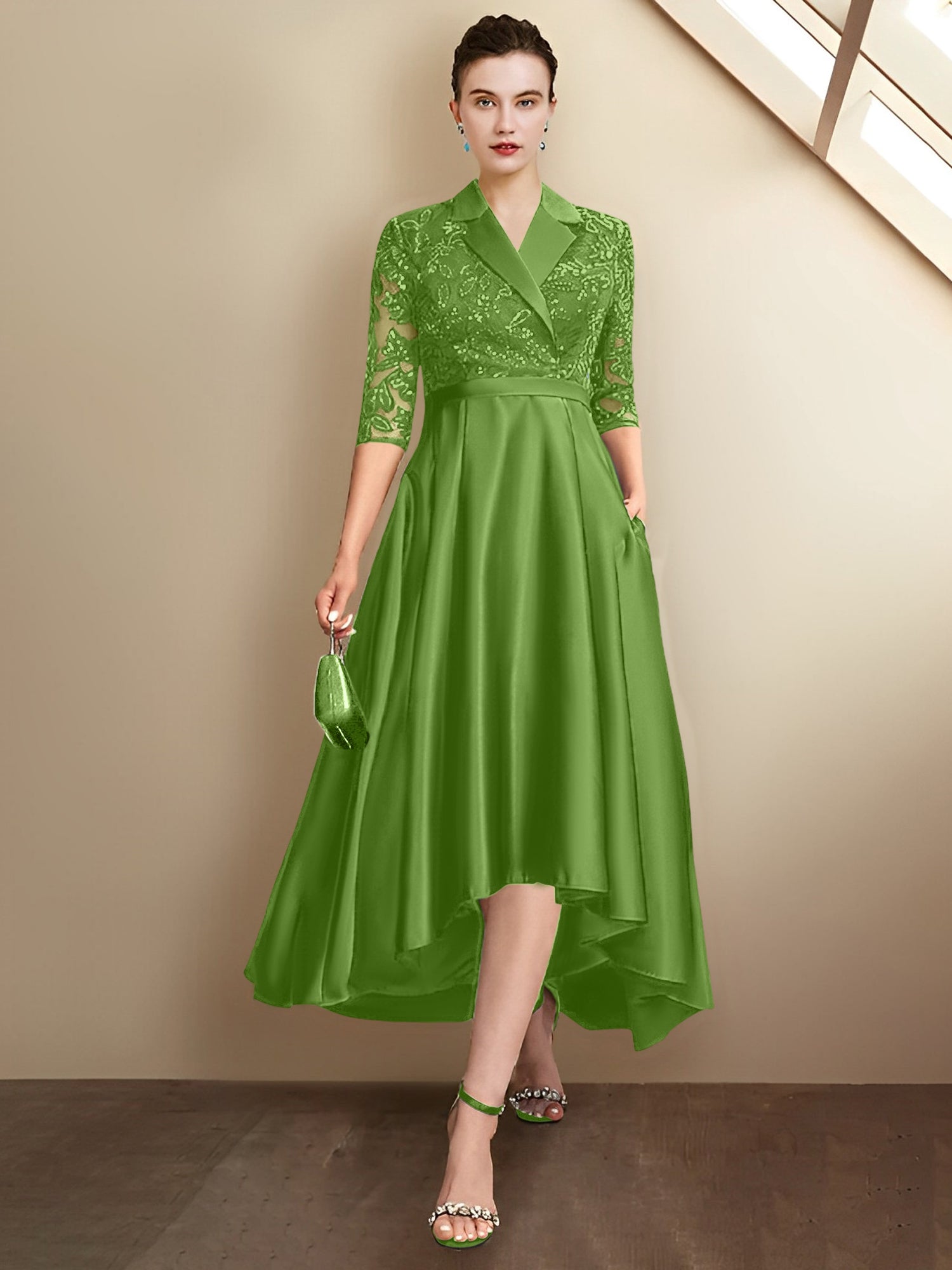 Column V-Neck Tea-Length Mother of the Bride Dresses