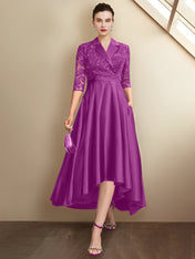 Sheath/Column V-Neck Tea-Length Mother of the Bride Dresses