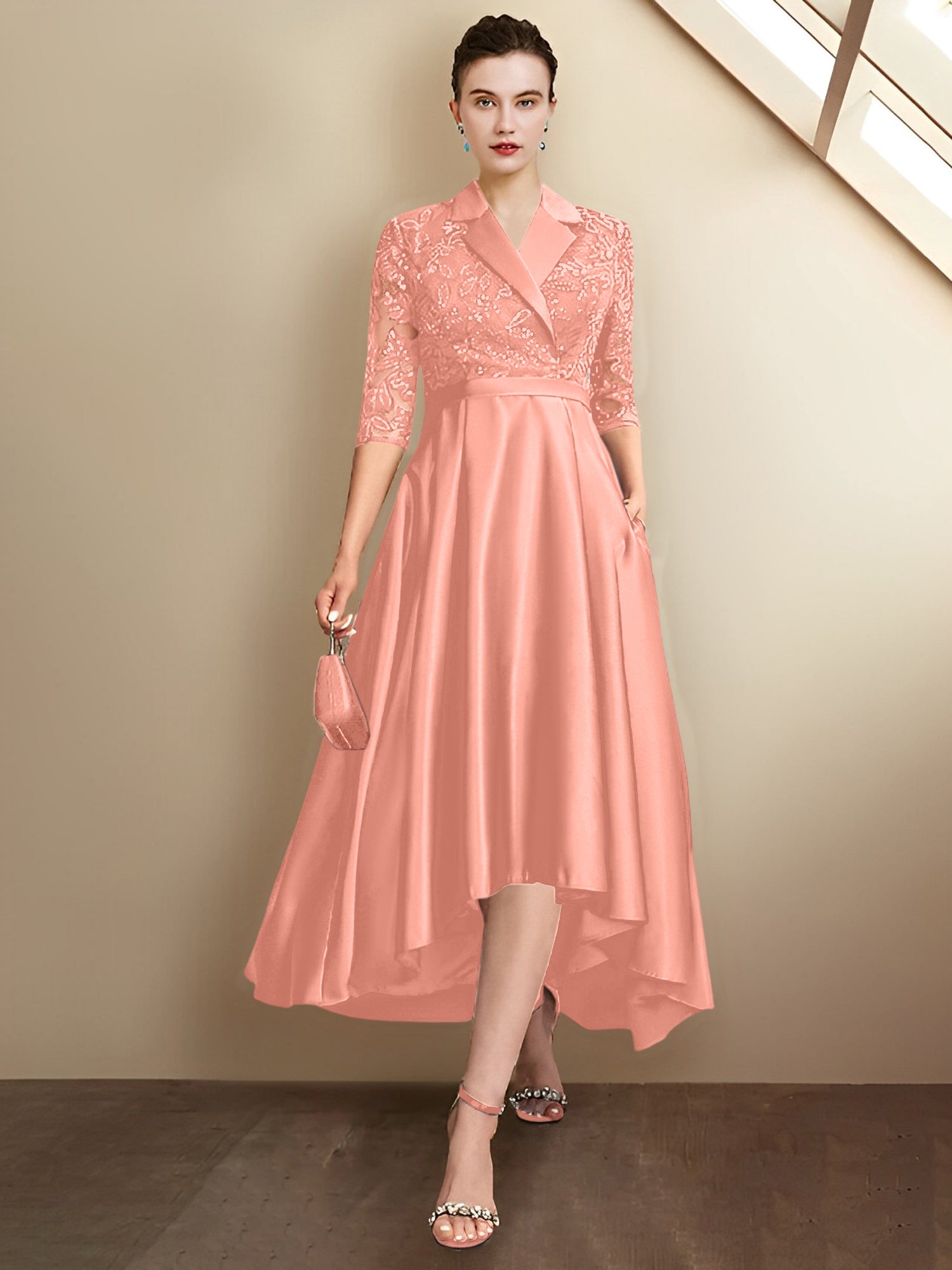 Column V-Neck Tea-Length Mother of the Bride Dresses