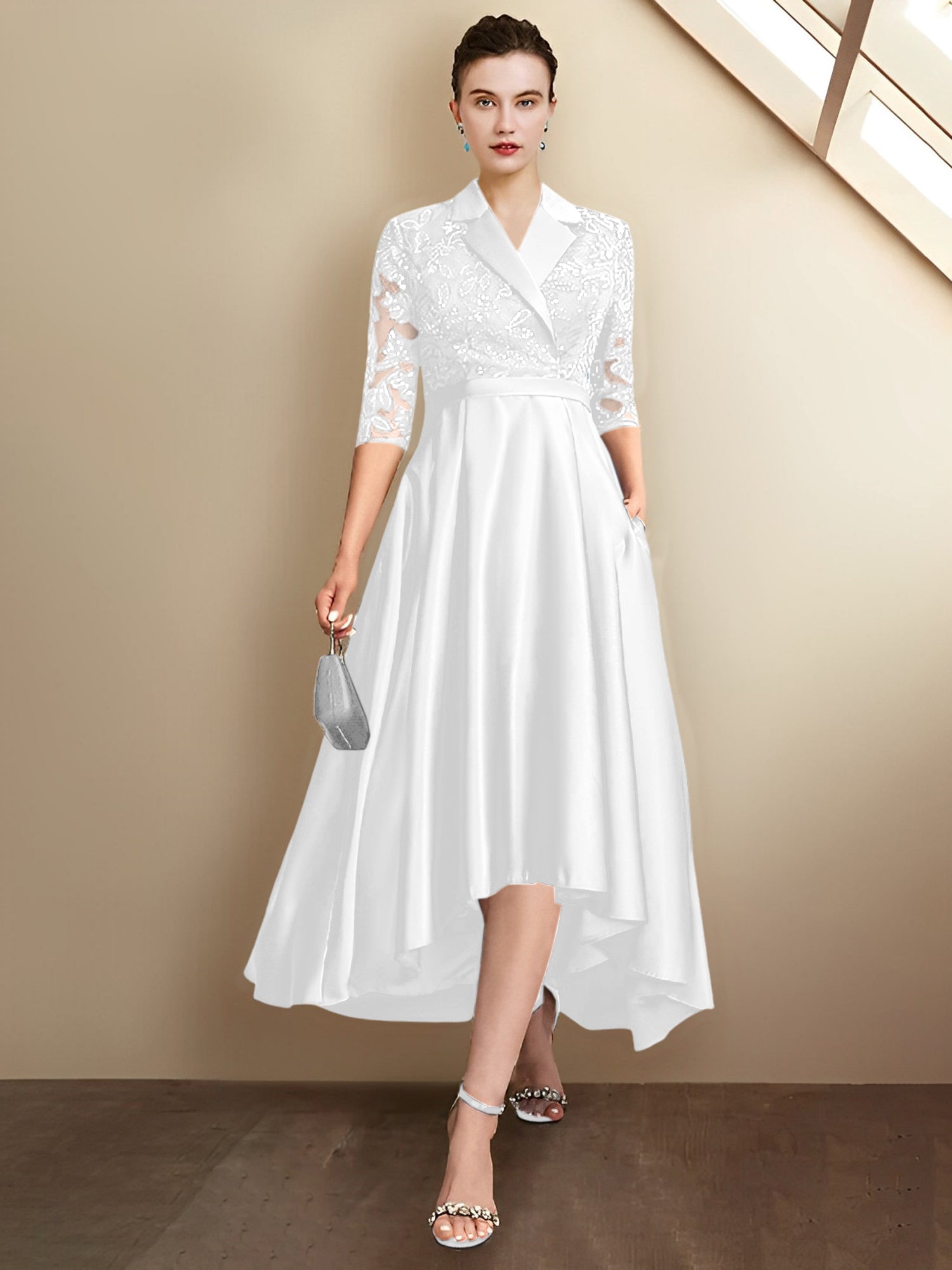 Column V-Neck Tea-Length Mother of the Bride Dresses