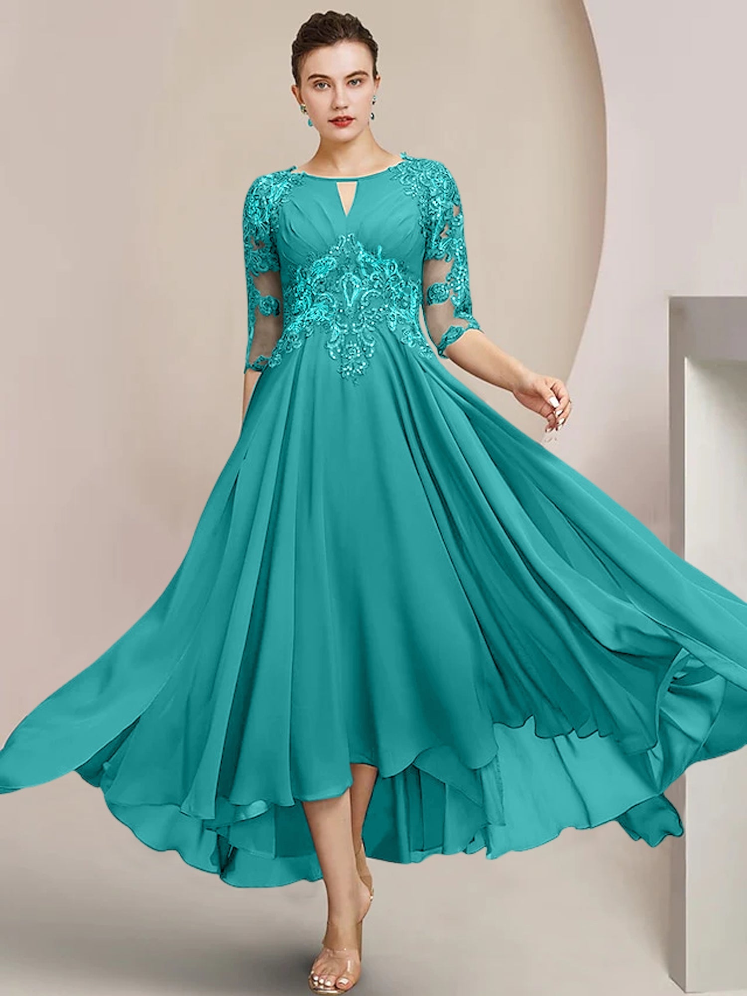 Princess Scoop Tea-Length Mother of the Bride Dresses