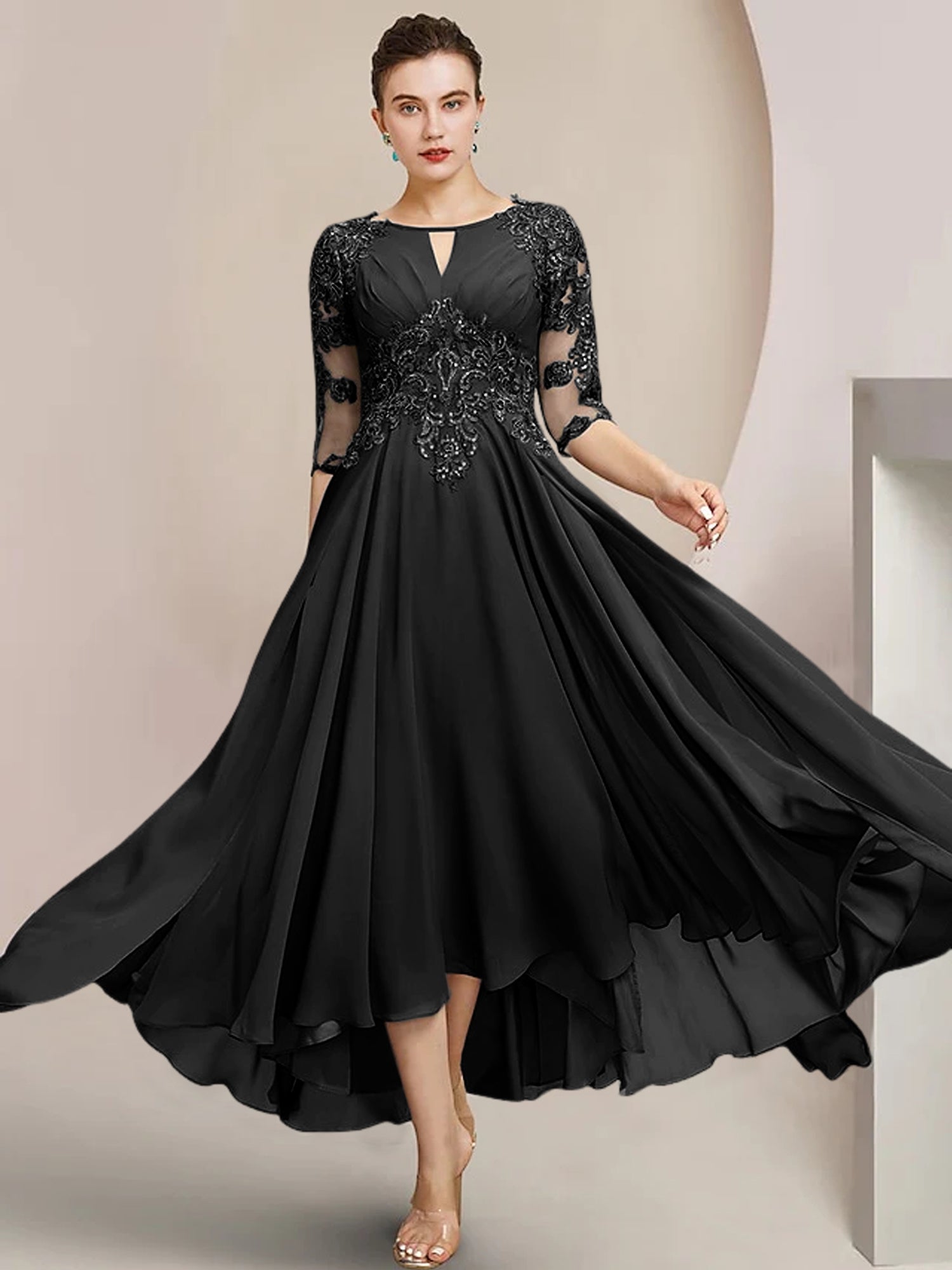 Princess Scoop Tea-Length Mother of the Bride Dresses
