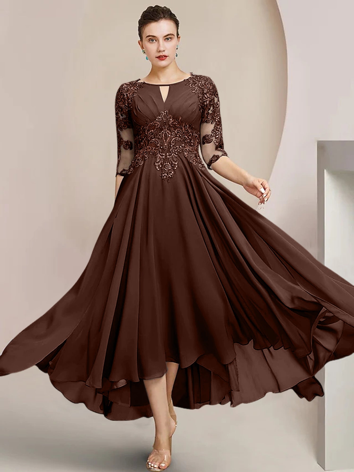 Princess Scoop Tea-Length Mother of the Bride Dresses